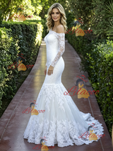 White Mermaid Lace Long Sleeve Wedding Dress