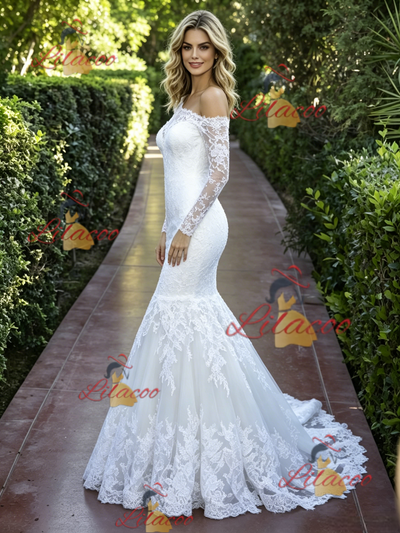 White Mermaid Lace Long Sleeve Wedding Dress