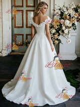 White Satin Flower Wedding Dress