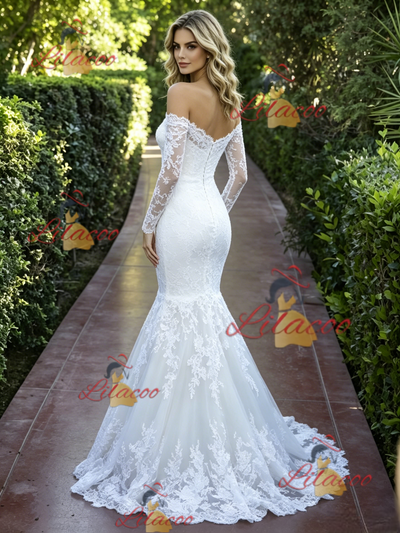 White Mermaid Lace Long Sleeve Wedding Dress