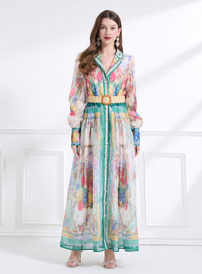 Retro Palace Printed Breasted Dress