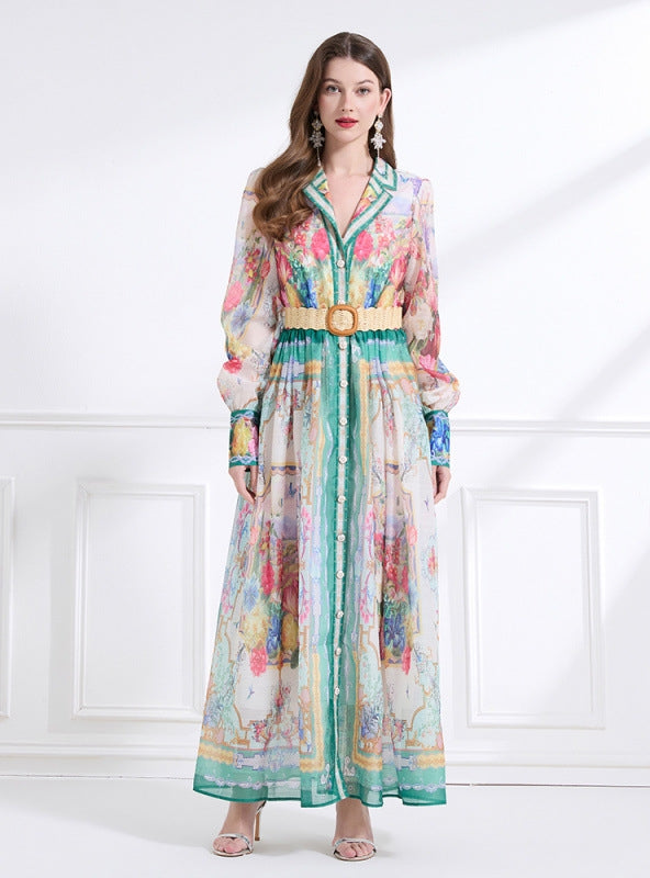 Retro Palace Printed Breasted Dress