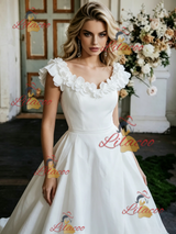 White Satin Flower Wedding Dress