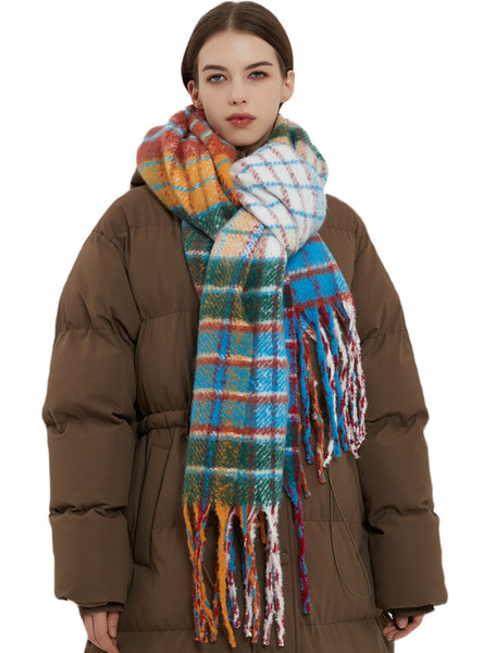 Rainbow Plaid Thickened Warm Scarf