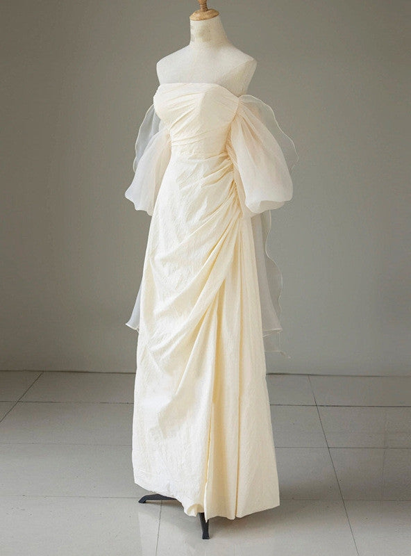Ivory Strapless Pleats Wedding Dress