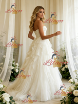 White Tulle Straples Pleats Wedding Dress