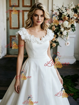 White Satin Flower Wedding Dress
