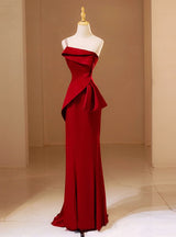Burgundy Mermaid Straps Pleats Prom Dress