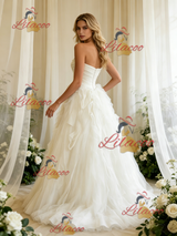 White Tulle Straples Pleats Wedding Dress