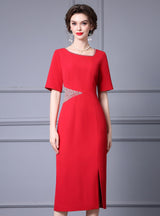 Red Split Short Sleeve Mother Of The Bride Dress