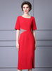 Red Split Short Sleeve Mother Of The Bride Dress