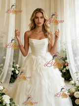 White Tulle Straples Pleats Wedding Dress
