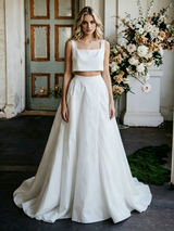 White Two Piece Satin Straps Wedding Dress
