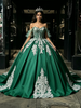 Green Satin Off the Shoulder Appliques Quinceanera Dress