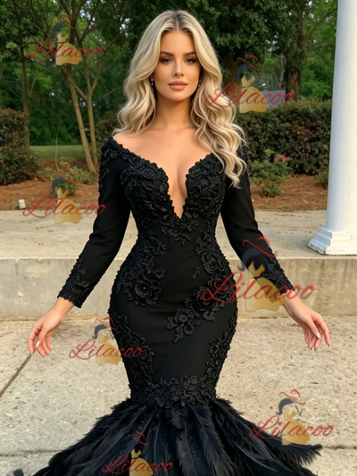 Black Mermaid Long Sleeve Prom Dress
