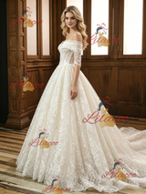 Ivory Lace Short Sleeve Off the Shoulder Wedding Dress