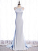 Light Blue Mermaid Beading Backless Prom Dress