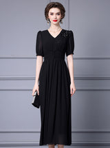 Black Chiffon V-neck Mother Of The Bride Dress