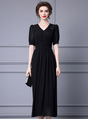 Black Chiffon V-neck Mother Of The Bride Dress