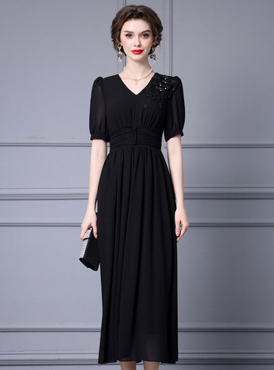 Black Chiffon V-neck Mother Of The Bride Dress