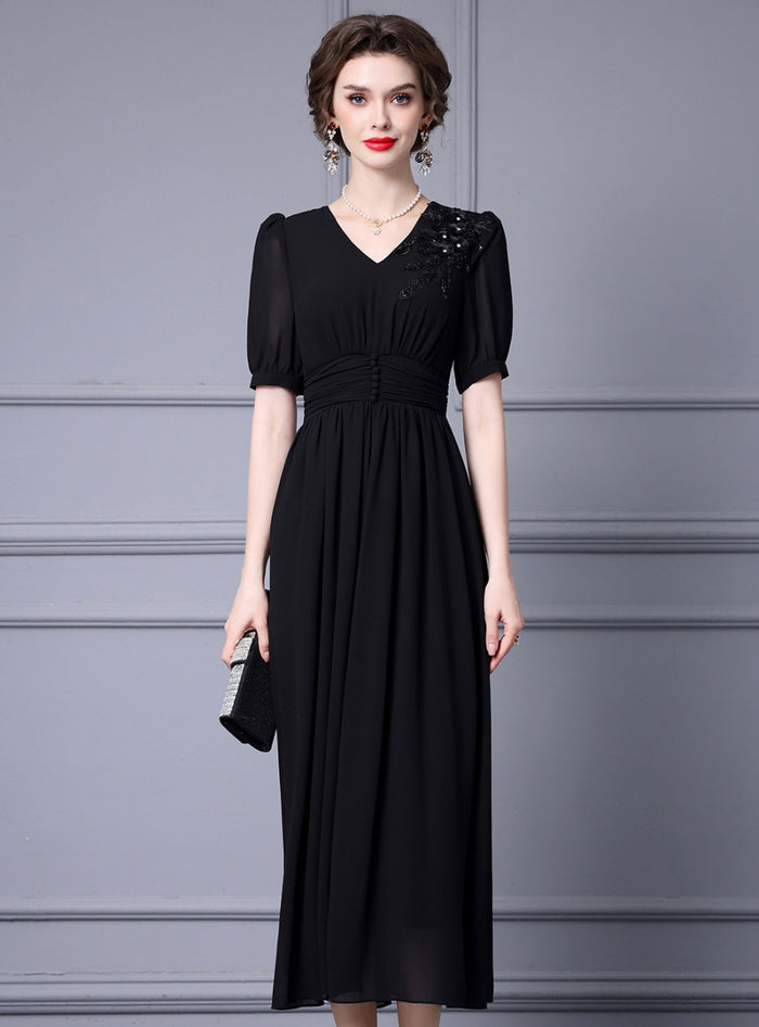 Black Chiffon V-neck Mother Of The Bride Dress