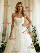 White Tulle Straples Pleats Wedding Dress