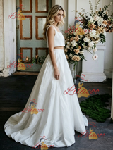White Two Piece Satin Straps Wedding Dress