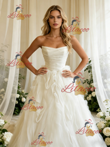 White Tulle Straples Pleats Wedding Dress