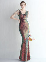 Mermaid Sequins V-neck Beading Prom Dress