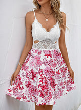 Slim-fit Floral Print Stitching Dress