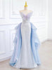 Blue Purple Tulle Sequins Strapless Prom Dress