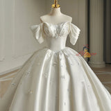 White Satin Crystal Wedding Dress
