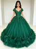 Green Tulle Square Neck Appliques Quinceanera Dress
