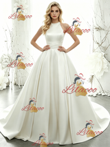 White Satin Halter Wedding Dress