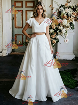 White Two Piece Cap Sleeve Wedding Dress