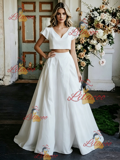 White Two Piece Cap Sleeve Wedding Dress