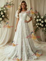 White Lace Strapless Wedding Dress