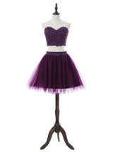 Purple Two Piece Tulle Lace Homecoming Dress