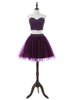 Purple Two Piece Tulle Lace Homecoming Dress