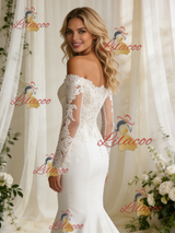 White Mermaid Long Sleeve Appliques Wedding Dress