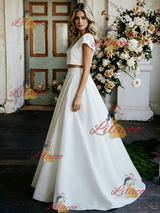 White Two Piece Cap Sleeve Wedding Dress