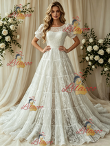 White Lace Strapless Wedding Dress