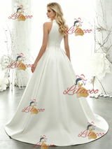 White Satin Halter Wedding Dress