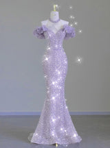 Purple Mermaid Sequins Prom Dress