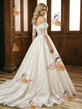 Ivory Lace Short Sleeve Off the Shoulder Wedding Dress
