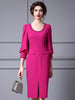 Fuchsia Short Sleeve Split Mother Of The Bride Dress