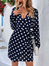 Polka Dot V-neck Long Sleeve Dress
