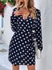 Polka Dot V-neck Long Sleeve Dress