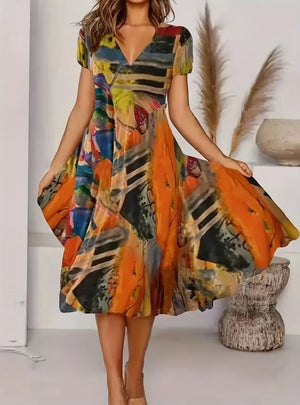 Casual V-neck Bohemian Short-sleeved Dress