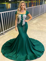 Green Mermaid Appliques Beading Prom Dress
